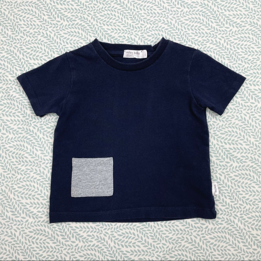 Miles Baby Navy Short Sleeve Tee with Gray Pocket